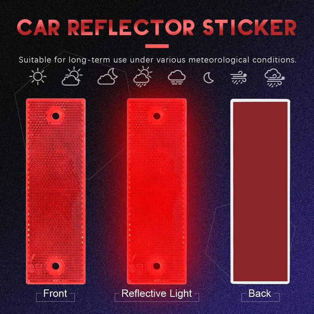 Swpeet 20Pcs Universal Red Plastic Rectangular Stick-On Car Reflector Sticker, Door Reflectors Interior Red Compatible Warning Plate Adhesive