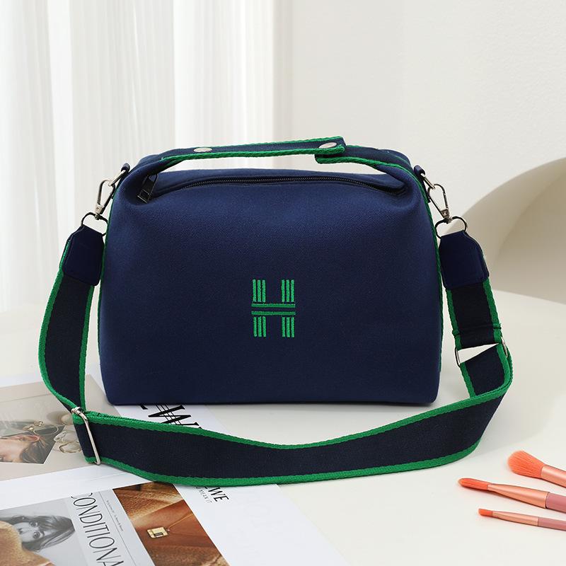 

2022 Корейская однотонная холщовая сумка через плечо на одно плечо – большая вместимость и простой дизайн для женщин темно-синий