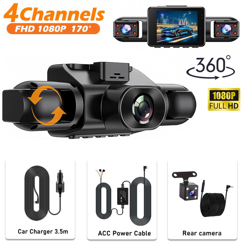 4 Channel Dash Cam Car Video Recorder Black Box with Night Vision 24/7 Parking Monitor G-Sensor Loop Recording car accessories