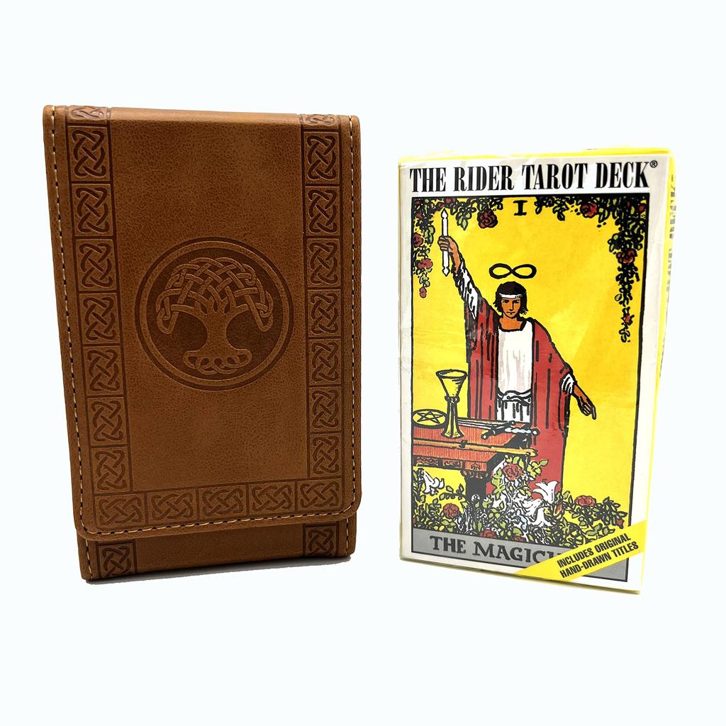 Luck Lab Leather Tarot Card Brown Fits Most Standard Size Tarot Cards Box Deck Tree of Life Design Case/Holder - - (Fits Size) -