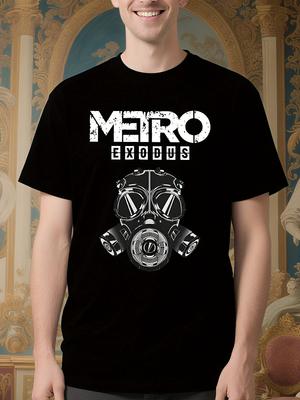 Metro Exodus Gas Mask Graphic Tshirt - Black with White G...