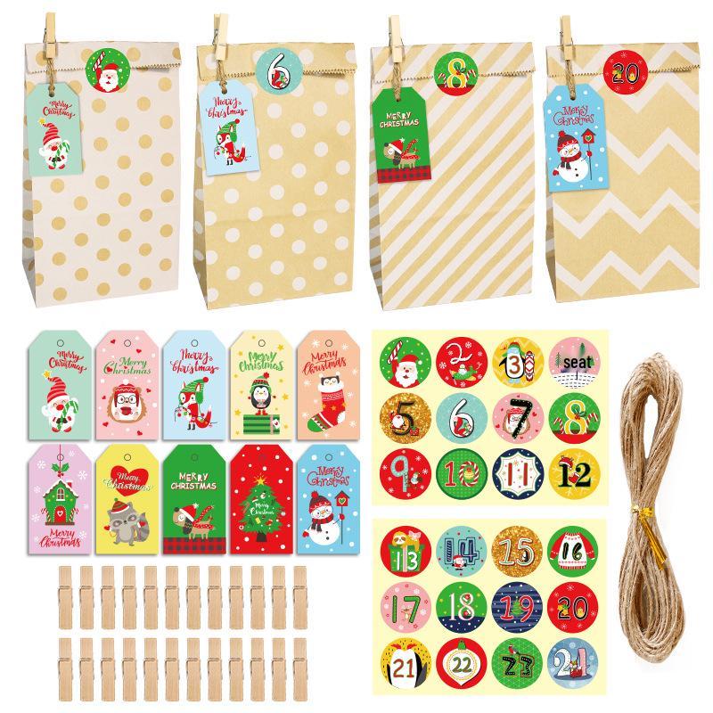Christmas Countdown Advent Calendar Gift Bags - 24 Set Holiday Candy Packaging