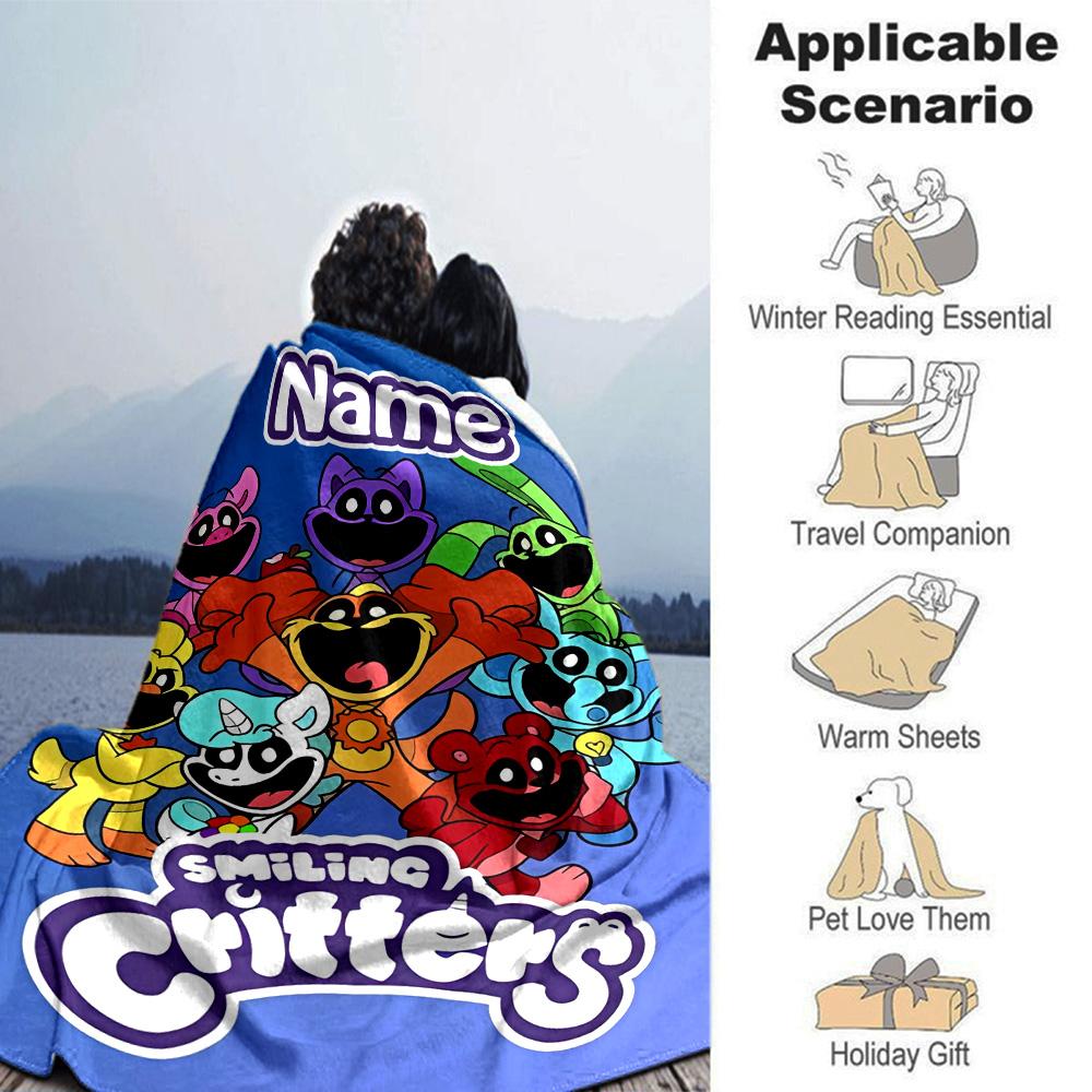 Customiz Name Personality Smiling Critters Blanket Soft &Warm Sofa Office Bed Travel Lunch Break Blanket, Gift Suitable All Seasons