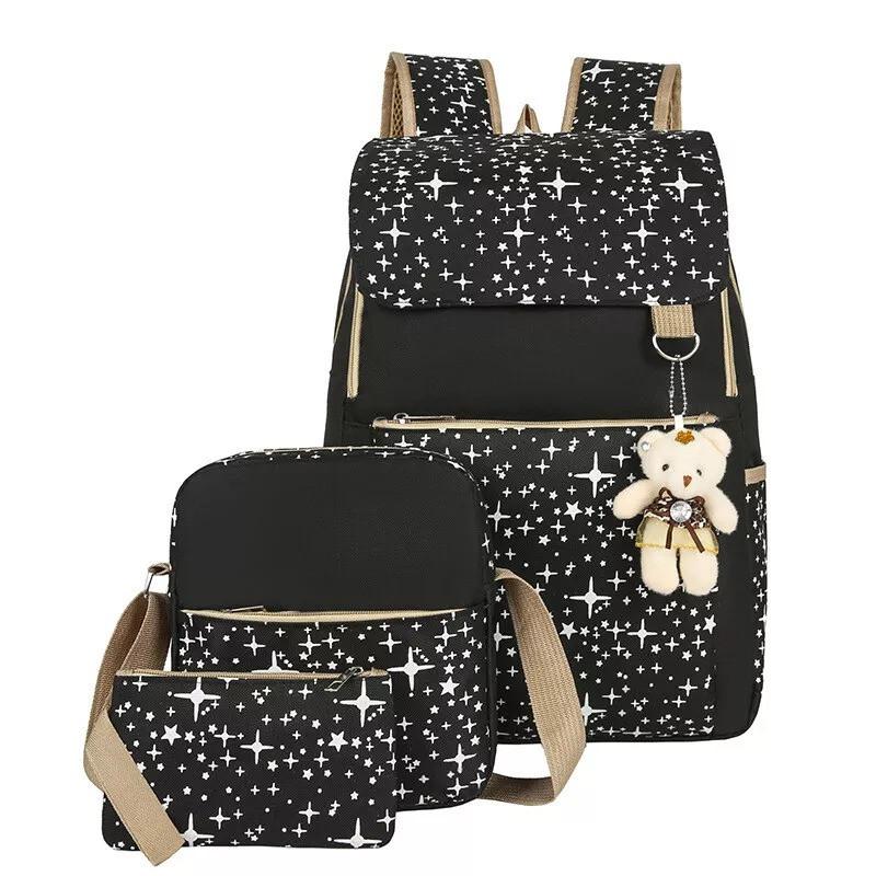 4Pcs/Set Kids School Bag Large Backpack Girls Boys Travel Rucksack Pencil Case++