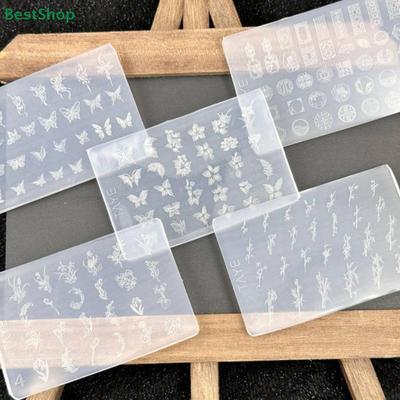 3D Relief Silicone Nail Art Mold Floral Butterfly Knot Bamboo Flower Frame Nail Art Decor Transparent Manicure Template