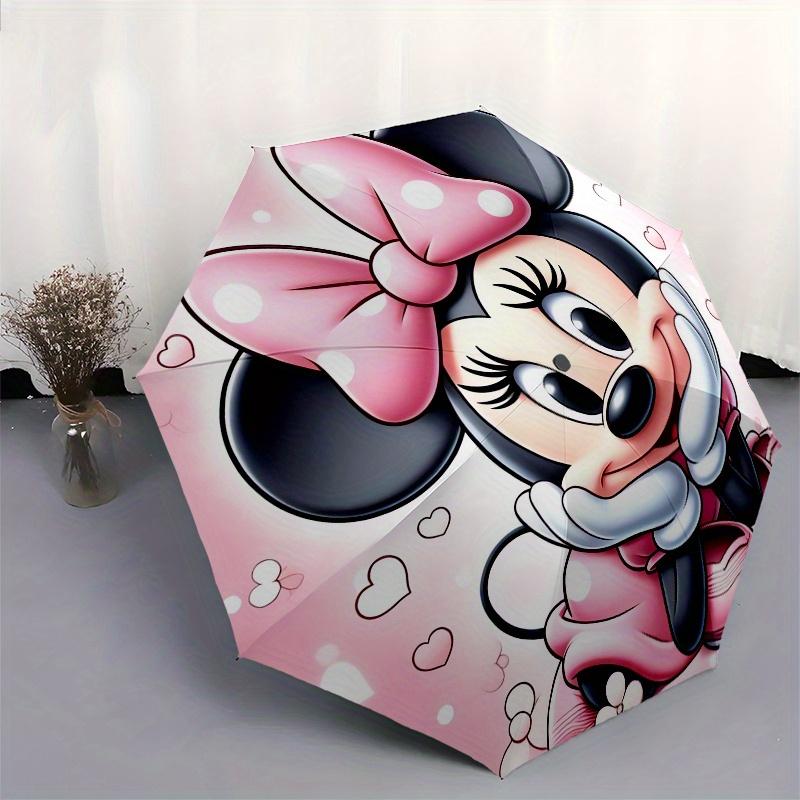 Minnie Mouse,Pink Theme Automatic Folding Umbrella - Simple 8-Rib Design, Bright Cartoon Pattern, Durable Iron Frame, Suitable For Travel, O