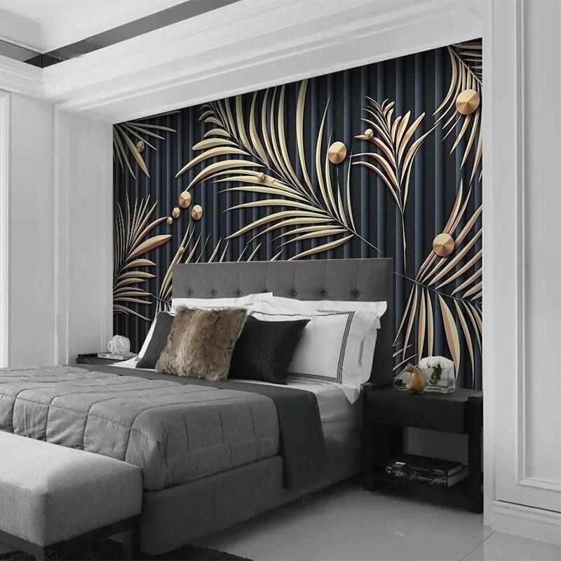 Moderní 3D tapeta s tropickými rostlinami Kovové listy Abstraktní freska Obývací pokoj Pohovka Ložnice Nástěnná malba Domácí dekorace