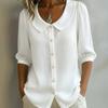 Women Tops Lapel Half Sleeve Buttons Placket Shirt Tops Pure Color Loose Fit Casual Style Shirt Home Dates Versatile Wear