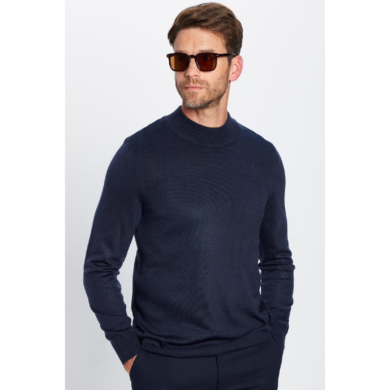 

Men s Slim Fit Narrow Cut Half Turtleneck Non-pilling Soft Textured Navy Blue Knitwear Sweater M бездна