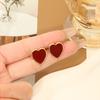 Vintage Wine Red Heart Earrings Elegant High-end Studs Silver Needle Versatile Fashionable Personality Ear Jewelry