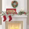 5.74ft Artificial Xmas Garland with Red Berry Pine Cone Faux Winter Greenery for Holiday Mantel Staircase Doorway