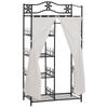 Kleiderschrank für Schlafzimmer Erwachsene Kleiderstange Ankleide Mehrzweck-Aufbewahrung 5 Regale 84L x 42B x 159H cm Schwarzes Metall 2 Weiße Vorhänge