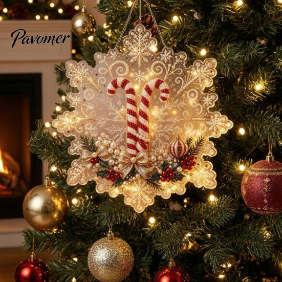 Acrylic Beaded Art Supplies Christmas Faux Pearl Painting Suncatcher Kit, Snowflake Shape Board Decorative Hanging Window with Lace Edge, 3D