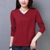 V-neck Long Sleeved T-shirt Women's Korean Version Loose Autumn and Winter Top Women's Versatile Solid Color Base Shirt Women