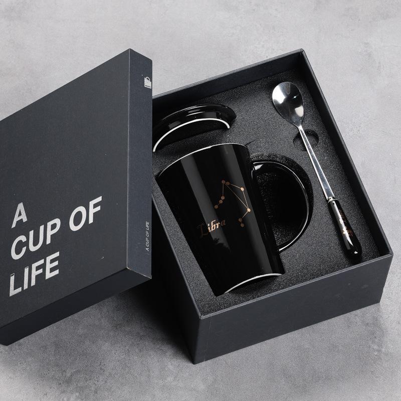 12 Twelve Constellation Ceramic Cups, Water Cups, Gift Box Set, Coffee Cup With Lid Spoon