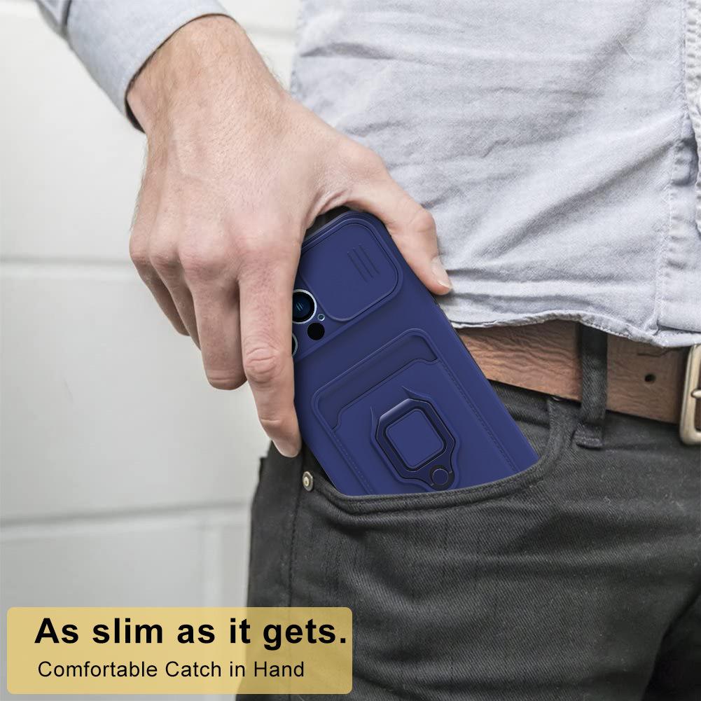 For iPhone 15 Pro Max Case Card Holder PC + TPU Phone Kickstand Cover with Lanyard