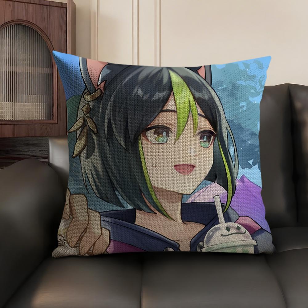 Tighnari Genshin Impact Cute Cushion Cover Natural Linen Organic Fabric Double-Sided Printing Sofa Home Decor Gift Pillow Case