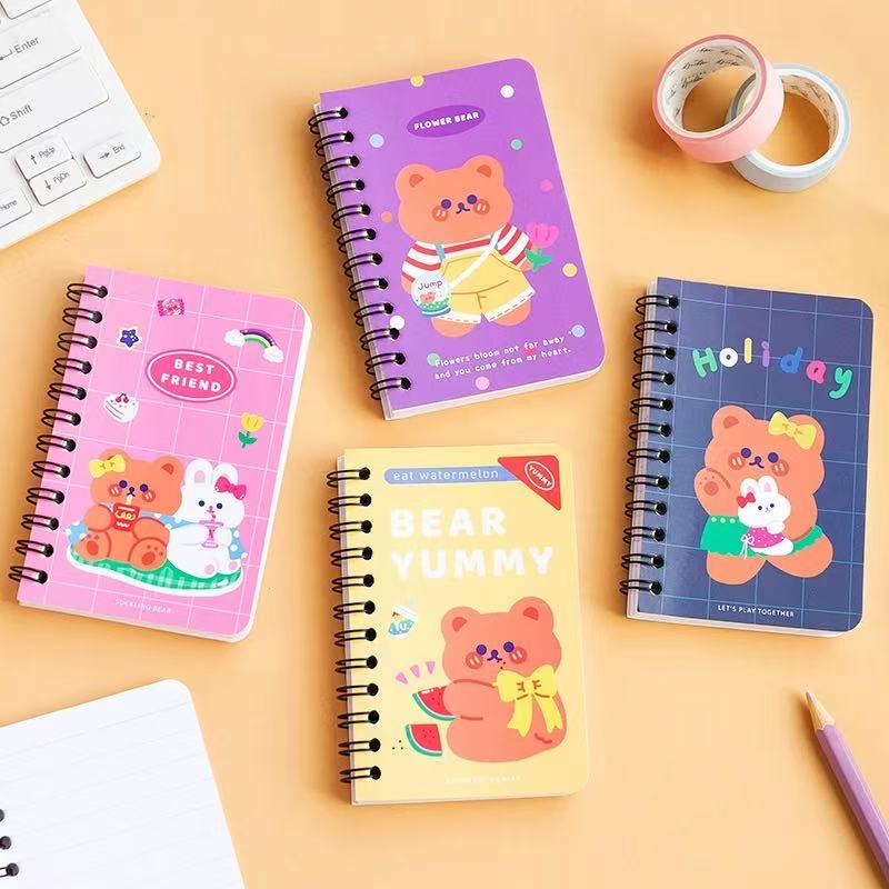 Kawai Cartoon Animal Rollover Coil Notebook Portable Cute Cow Mini Notepad Portable Pocket Office School Supplies Stationery