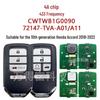 CWTWB1G0090 Remote Key 4A Chip 433MHz for 10th Gen Honda Accord 2018+