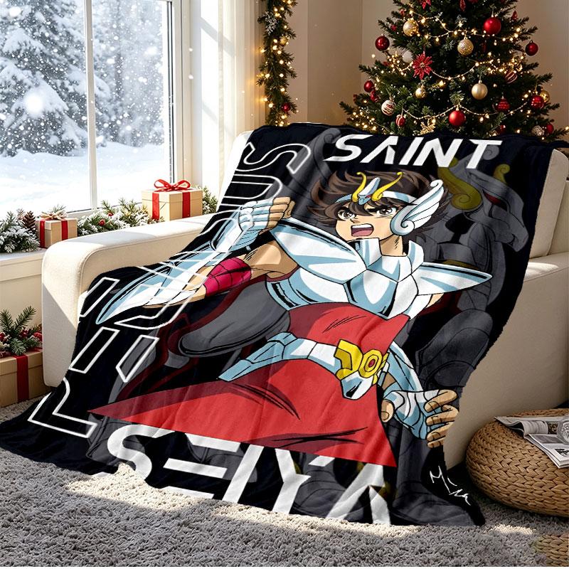 Saint Seiya Pattern Blanket for Home Decoration, Bed, Sofa, Car Travel, Camping, Suitable for All Seasons, Birthday Christmas Gift