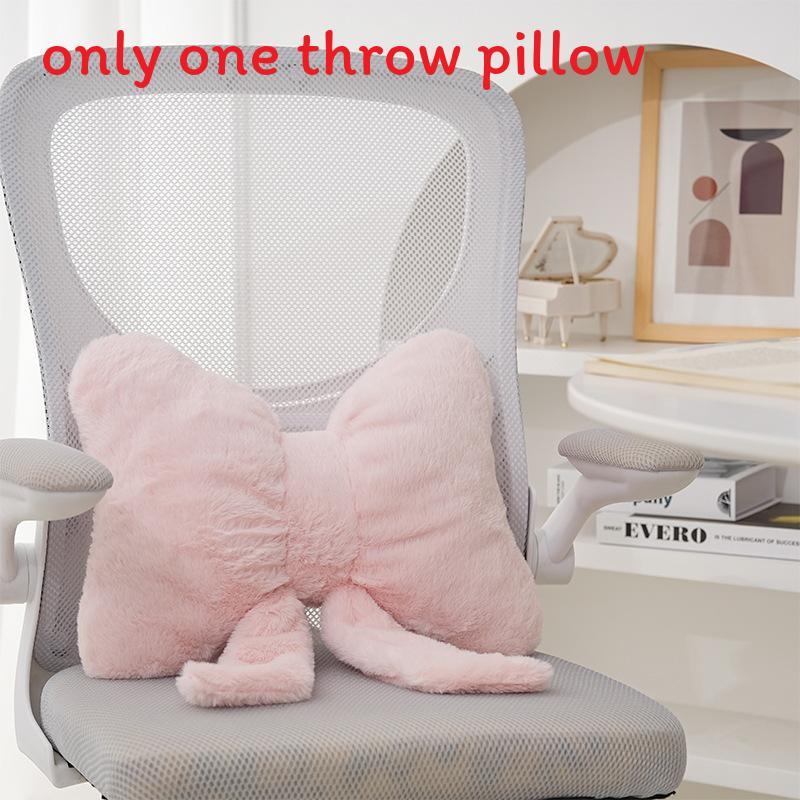Rosa Satin-Schleifen-Lounge-Kissen mit Plüschbezug für Schlafzimmerdekoration und Bürokomfort