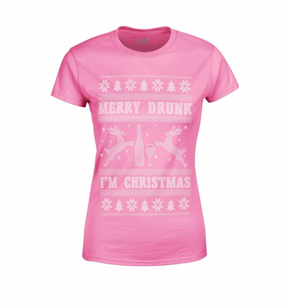 

S4E Women s Merry Drunk I m Christmas T-Shirt Funny Drinking Xmas Shirts 3XL