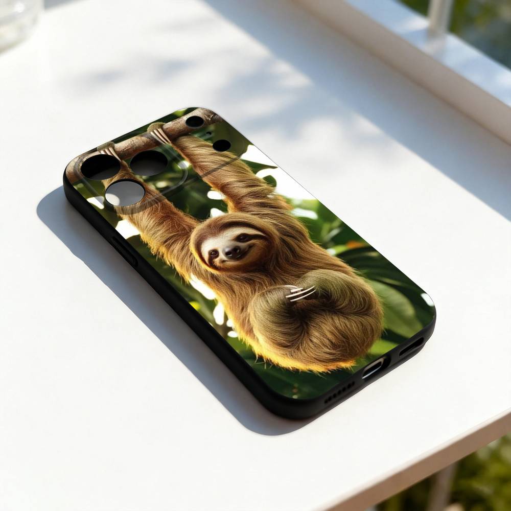 Animal Cute S-Sloth Funny Phone Case For iPhone 17,16,15,14,13,12,11,Pro,Max,Plus,E,SE4,Air,Mini Black Soft Cover