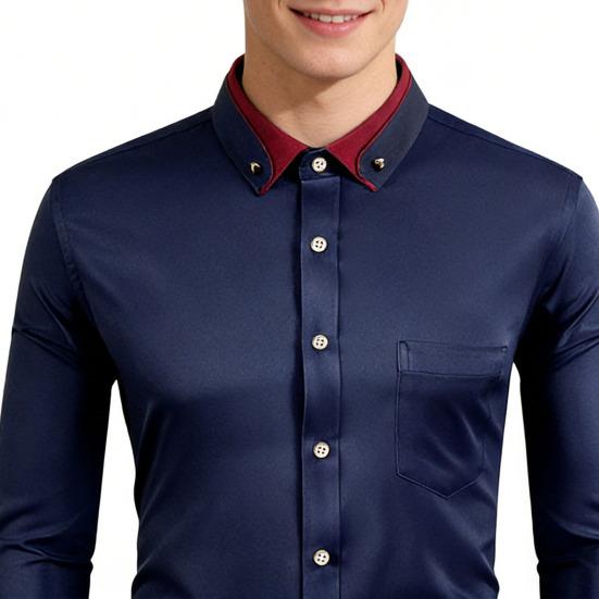 Men Dress Shirt Button Down Long Sleeve Shirt Lapels Rhinestones Slim Fit Formal Shirt for Business Wedding Party Prom Wear