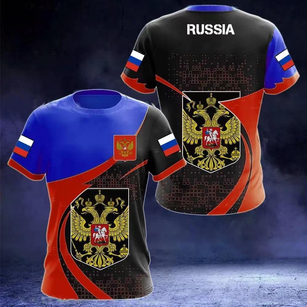 Popular Russian Men's T-Shirt Casual Loose Crew Neck Russian Flag Short Sleeve Top Men's Clothing