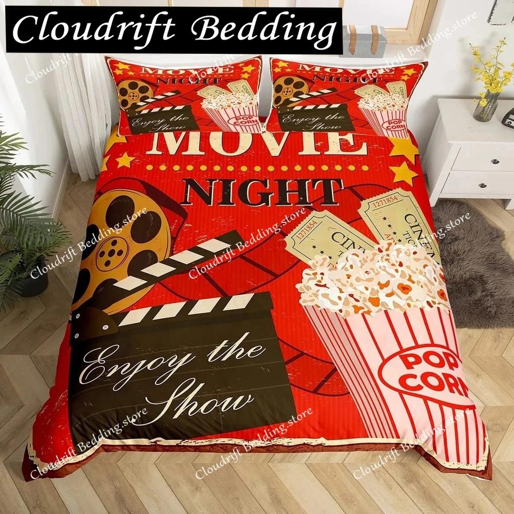 Movie Theater Duvet Cover Set Cinema Ticket Bedding Set Filmstrip Comforter Cover Bedroom Decor Bedspread Cover Full Size