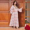 Dress Sequined Embroidery V-neck Horn Sleeve Loose Long Dress Women