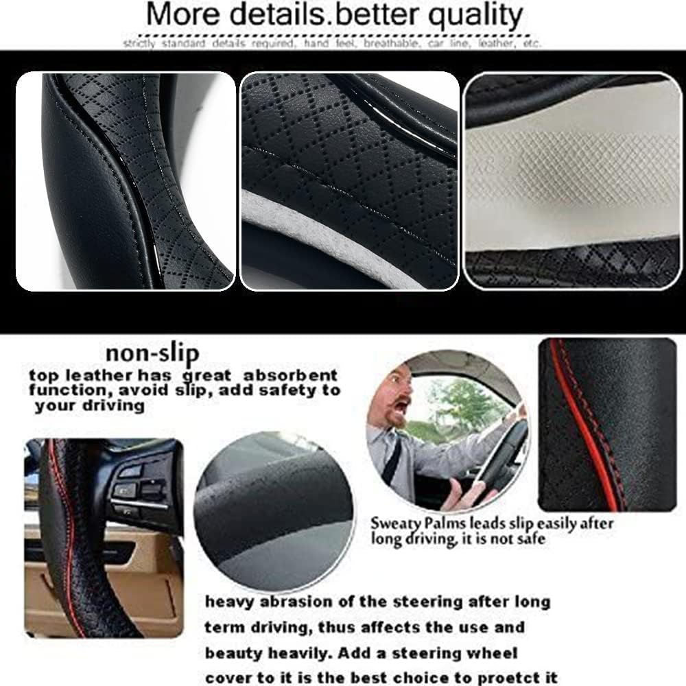 ESEWALAS Universal Car Steering Wheel Cover,Anti-Slip Leather Steering Wheel Cover,Sports Style Steering Wheel Protector,Car Interior Accessories