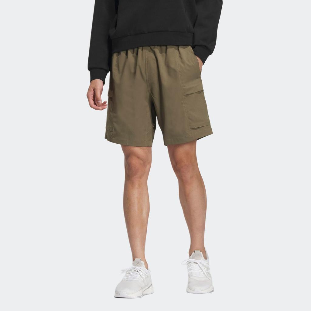 Adidas Solid Color Logo Embroidered Elastic Waist Straight Shorts Men Bottoms Olive-Green IA9418