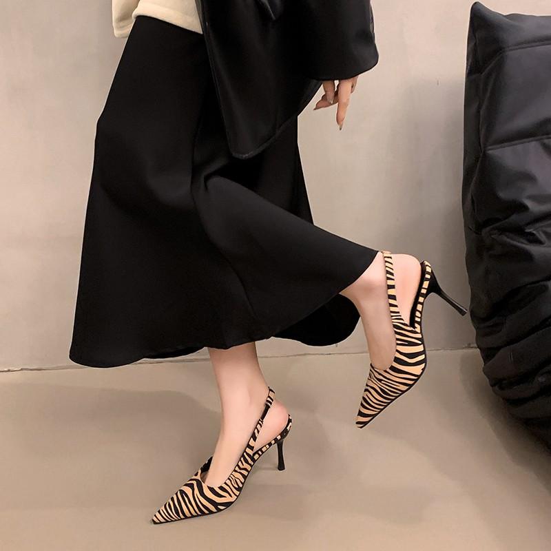 Fashion Sharp Pointed Thin Heel Leopard Print High Heels for Women, with A Back Strap and Shallow Mouth Sandals for Women in Summer 2025