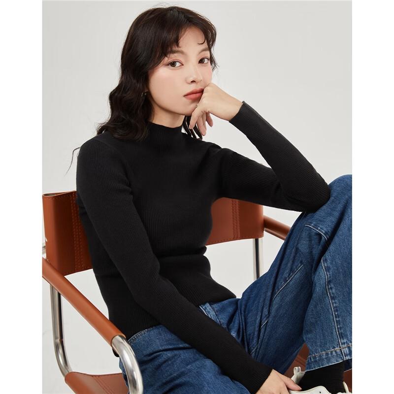 Giordano Women's Slim Fit Mock Neck Fine Knit Base Layer Top