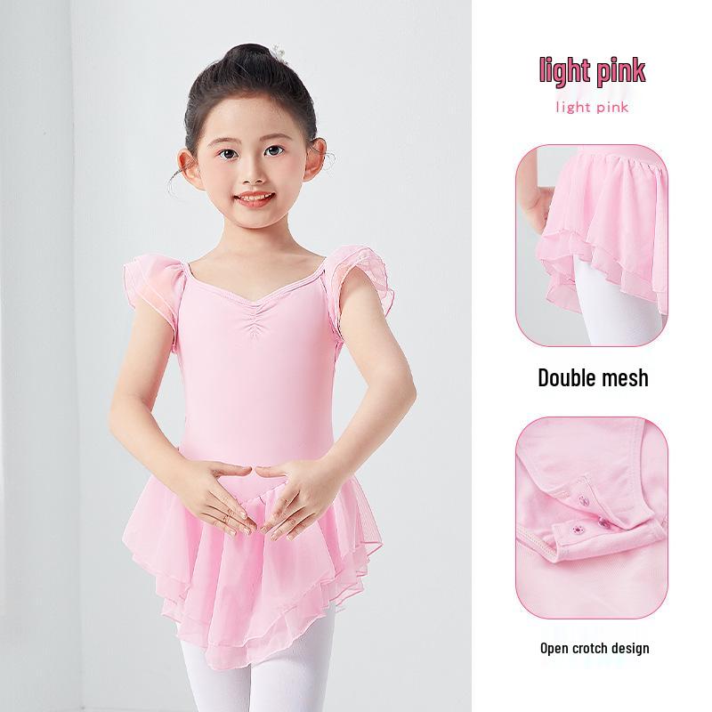 Girls' Summer Dancewear: Gymnastics Leotards, Ballet and Dancing Skirts, Short Sleeve Chinese Dance Costumes