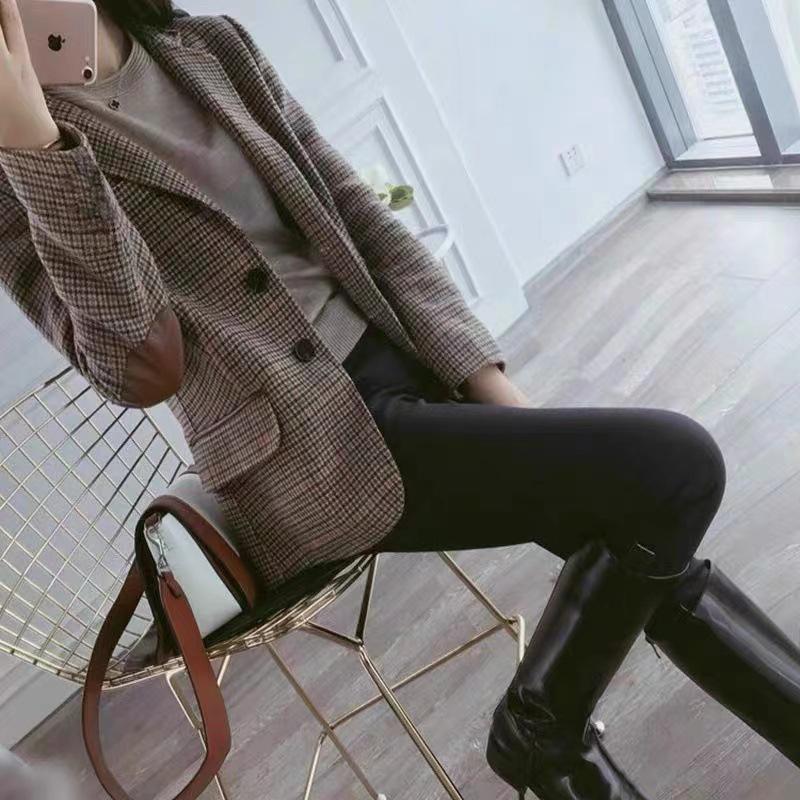 Women's Plaid Wool Suit Jacket - 2022 Autumn/Winter Korean Style, Slim & Versatile Retro Design