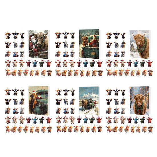 Yousheng Highland Cow Ornaments Advent Calendar 2025 24 Days Christmas Countdown Calendar with Cartoon Cows Ornament for Xmas Tree Decor