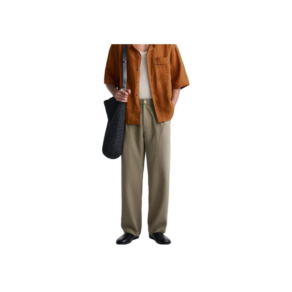 Zara Loose Simple Comfortable Zipper Casual Pants Men bottoms Khaki 3268308-505