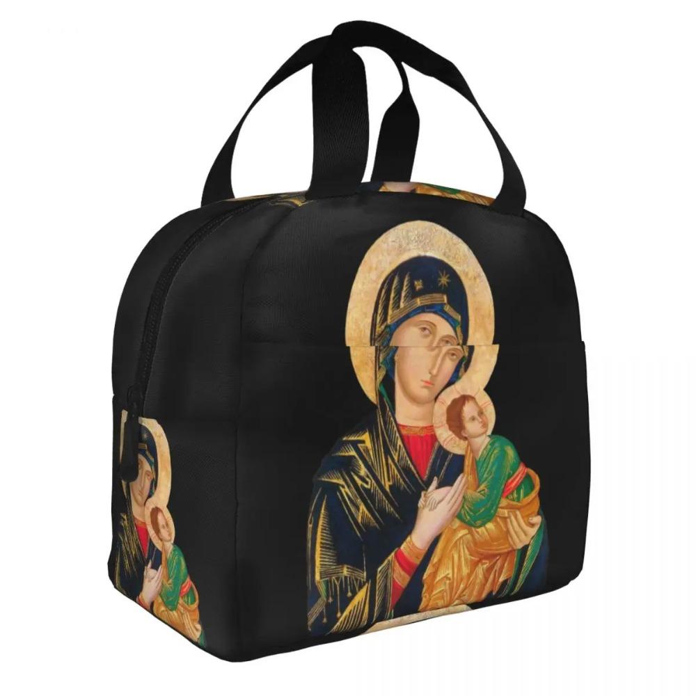 Custom Our Lady Of Perpetual Help Thermal Insulated Lunch Bags Women Catholic Virgin Mary Resuable Lunch Tote Storage Food Box