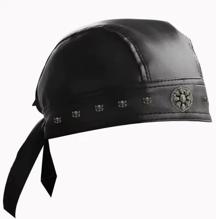 

Rivet Leather Case Head Strap Cap Harley Cap Railway Cap Pirate Cap PU Baotou Cap L