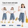 Disney Girls' High-Waist Wide-Leg Denim Capris