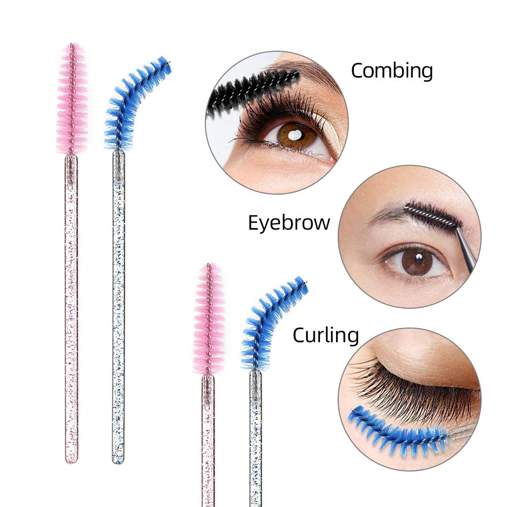 ATOMUS 300pcs Mascara Disposable Eyelash Applicators with Crystal Handles for Eyelash Extensions Wands, (6 Colors)