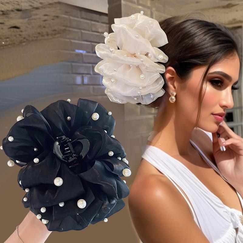 Elegante Pinza per Capelli in Raso con Imitazione – Grande Pinza a Squalo di Ispirazione Vintage per Donna, Perfetta per Feste, Uso Quotidiano e Acconciature Stilose