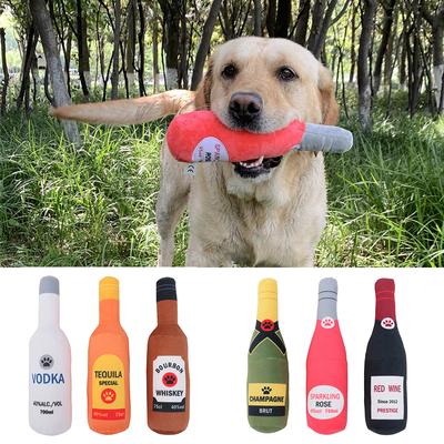 Dog Plush Toys Pet Squeaky Printed Champagne Tequila Bottle Shape Toy Dog Bite-Resistant Clean Teeth Chew Toy Pet Supplies