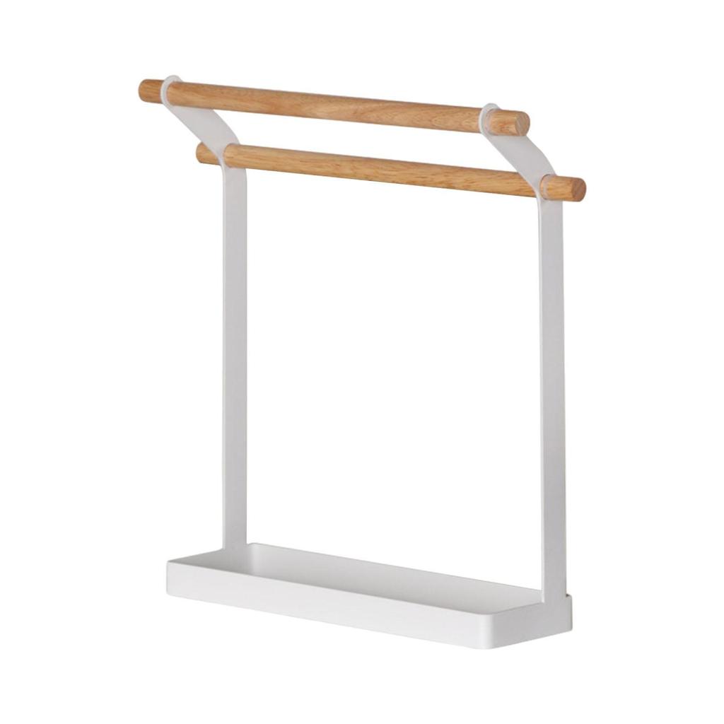 Stojan na ručníky Koupelnová deska Dvojitý kovový držák na ručníky Dřevěný organizér na tyči pro domácnost