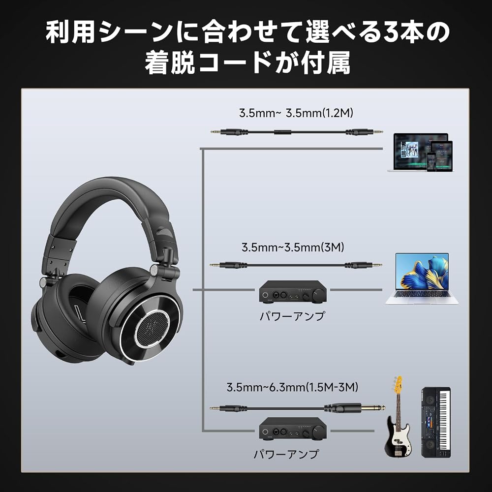 OneOdio Monitor 60 Studio Monitor Headphones: Wired, Closed-back, Hi-Res Audio Compatible, Over-Ear, Detachable Cable (3 included), Single-Ear Monitor