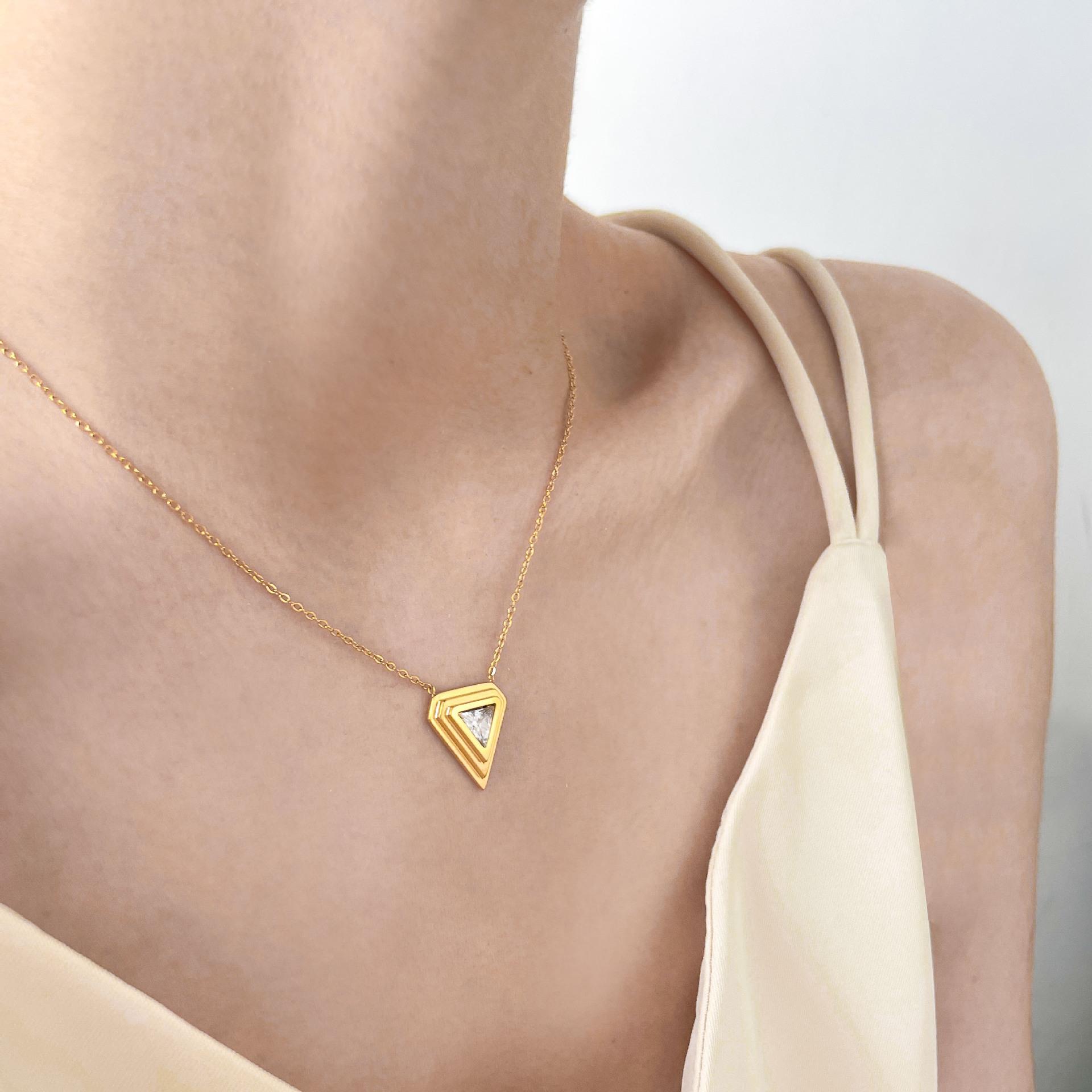 Premium Trendy Geometric Crystal Stainless Steel Chain Necklace Fashion Jewelry 40+5cm