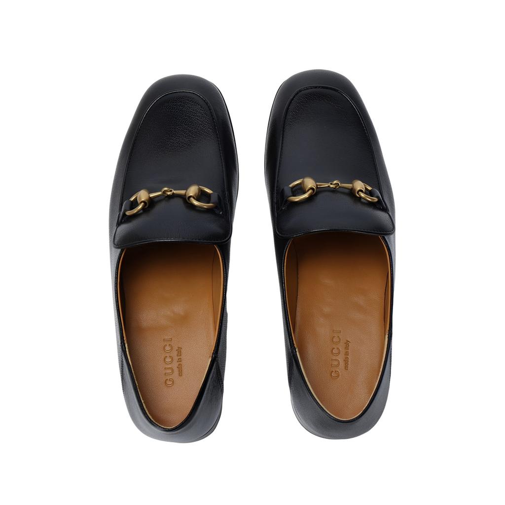 Gucci Horsebit Slip On Loafer Gold Tone Black Leather Women's 571050 0G0V0 1000