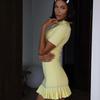Knitting Ruffled Mini Dress Women'S Hollow Lace Up High Waist Short Sleeve Dress Summer 2026 Evening Party Female Dress